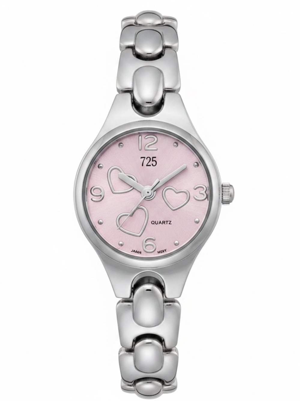 Y2K 725 Originals Silver Stainless Steel Bracelet Watch with Pink Heart Dial